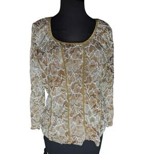 Y2K Metallic Sheer Mesh Sleeve Fairy Stretch Top Womens Size XL Regency Romantic